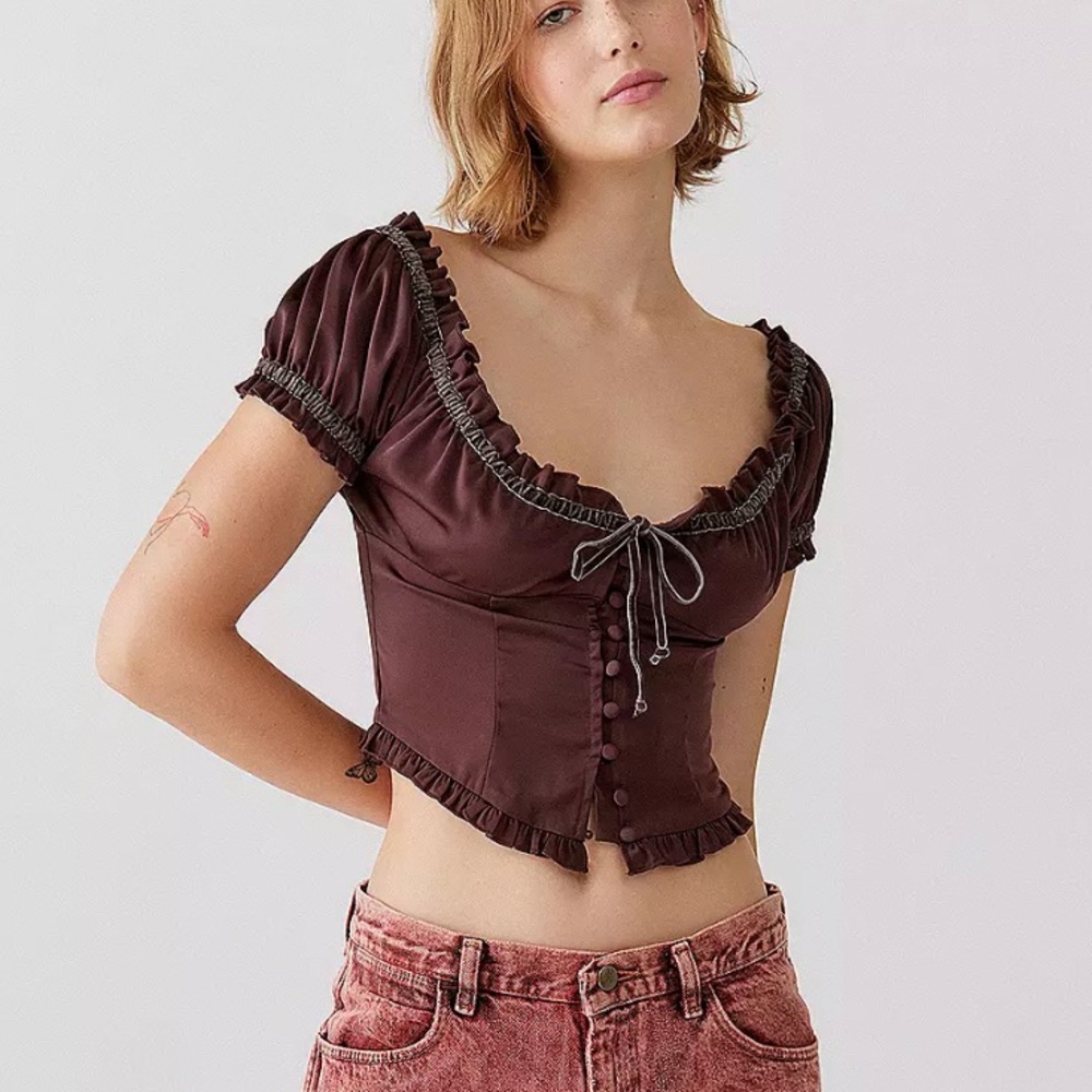 Urban Outfitters Burgundy Ruffled Blouse